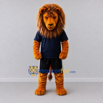 Custom Golden Brown and Navy Blue Lion in Sportswear Mascot Costume Adult Full Body Suit for Sports Events
