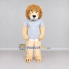 Custom Cream Tan and Gray Lion in T-Shirt Mascot Costume Adult Full Body Suit for School Events