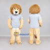 Custom Cream Tan and Gray Lion in T-Shirt Mascot Costume Adult Full Body Suit for School Events