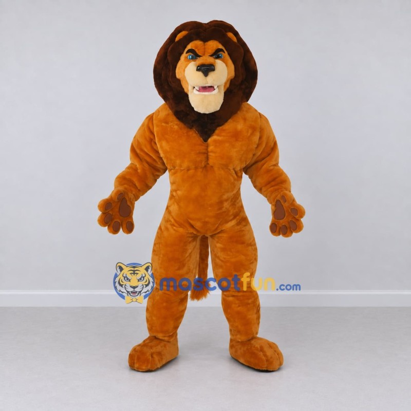Custom Golden Brown and Dark Brown Lion Mascot Costume Adult Full Body Suit for Wildlife Events