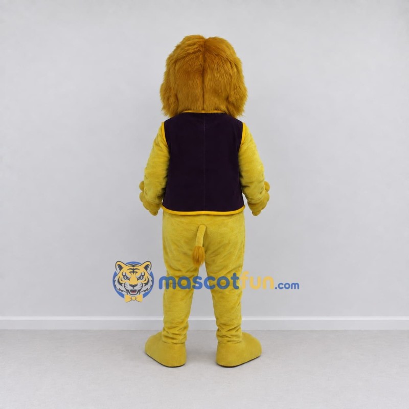 Custom Yellow and Purple Lion in Vest Mascot Costume Adult Full Body Suit for Themed Parties Custom Yellow and Purple Lion in Vest Mascot Costume Adult Full Body Suit for Themed Parties