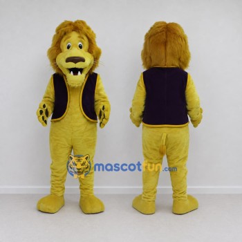 Custom Yellow and Purple Lion in Vest Mascot Costume Adult Full Body Suit for Themed Parties