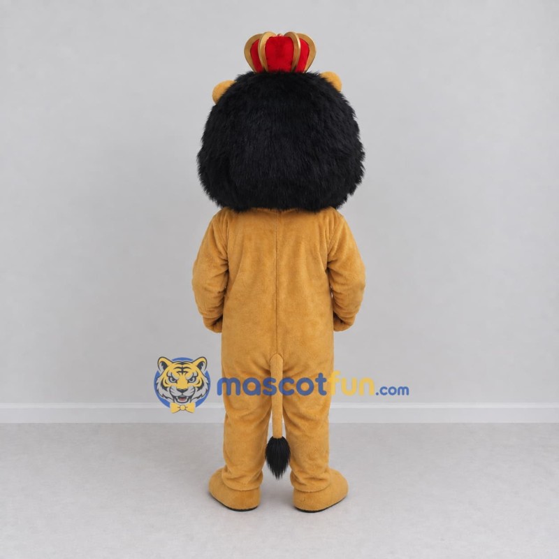 Custom Tan Black and Red Lion with Crown Mascot Costume Adult Full Body Suit for Themed Parties