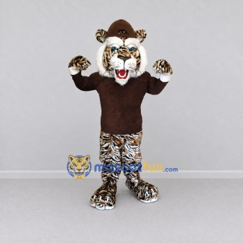 Custom Brown Black and White Tiger in Hat and Sweater Mascot Costume Adult Full Body Suit for Themed Parties