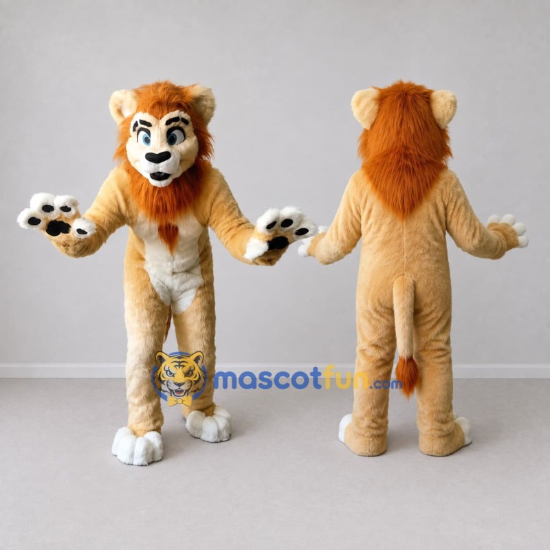 Custom Tan Orange and White Lion Mascot Costume Adult Full Body Suit for Wildlife Events Custom Tan Orange and White Lion Mascot Costume Adult Full Body Suit for Wildlife Events