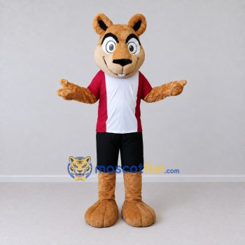 Custom Tan Red and Black Animal Character in Sportswear Mascot Costume Adult Full Body Suit for Sports Events Custom Tan Red and Black Animal Character in Sportswear Mascot Costume Adult Full Body Suit for Sports Events