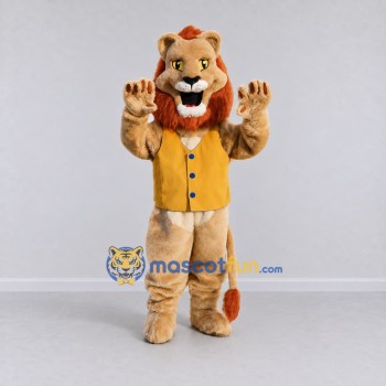 Custom Tan Orange and Yellow Lion in Vest Mascot Costume Adult Full Body Suit for Themed Parties Custom Tan Orange and Yellow Lion in Vest Mascot Costume Adult Full Body Suit for Themed Parties