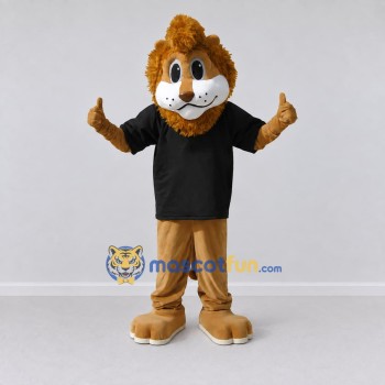 Custom Tan Brown and Black Lion in T-Shirt Mascot Costume Adult Full Body Suit for School Events