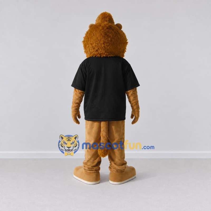 Custom Tan Brown and Black Lion in T-Shirt Mascot Costume Adult Full Body Suit for School Events