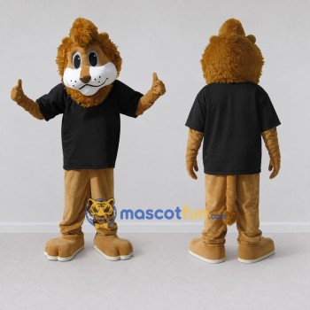 Custom Tan Brown and Black Lion in T-Shirt Mascot Costume Adult Full Body Suit for School Events