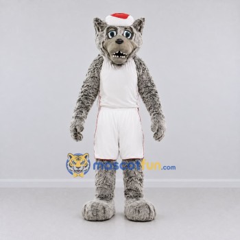 Custom Gray and White Wolf in Sportswear Mascot Costume Adult Full Body Suit for Sports Events Custom Gray and White Wolf in Sportswear Mascot Costume Adult Full Body Suit for Sports Events