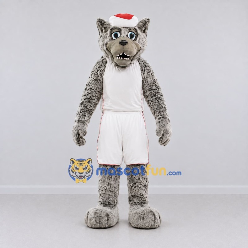 Custom Gray and White Wolf in Sportswear Mascot Costume Adult Full Body Suit for Sports Events Custom Gray and White Wolf in Sportswear Mascot Costume Adult Full Body Suit for Sports Events