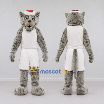 Custom Gray and White Wolf in Sportswear Mascot Costume Adult Full Body Suit for Sports Events
