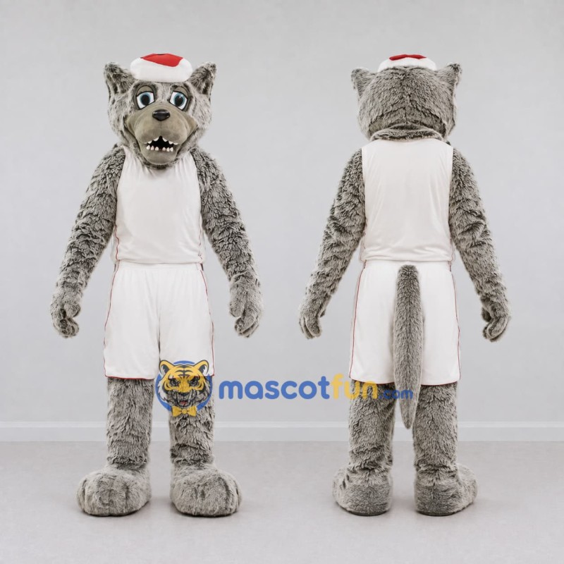 Custom Gray and White Wolf in Sportswear Mascot Costume Adult Full Body Suit for Sports Events Custom Gray and White Wolf in Sportswear Mascot Costume Adult Full Body Suit for Sports Events