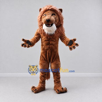 Custom Brown and White Muscular Lion Mascot Costume Adult Full Body Suit for Sports Events