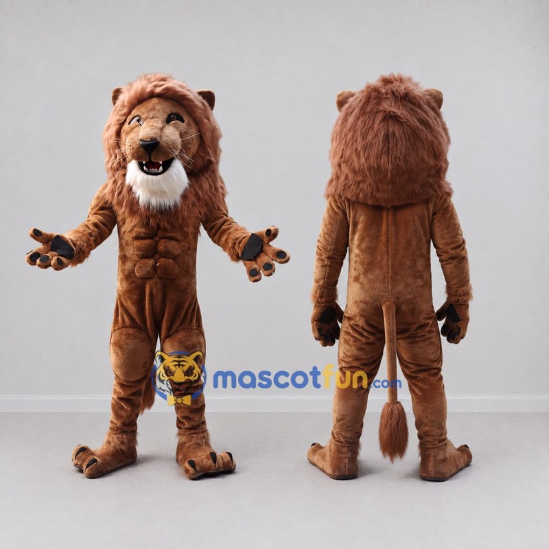 Custom Brown and White Muscular Lion Mascot Costume Adult Full Body Suit for Sports Events Custom Brown and White Muscular Lion Mascot Costume Adult Full Body Suit for Sports Events