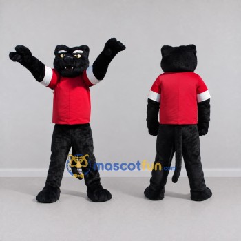 Custom Black and Red Panther in T-Shirt Mascot Costume Adult Full Body Suit for Sports Events