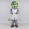 Custom Gray Blue Green and White Lion in Sportswear Mascot Costume Adult Full Body Suit for Sports Events Custom Gray Blue Green and White Lion in Sportswear Mascot Costume Adult Full Body Suit for Sports Events