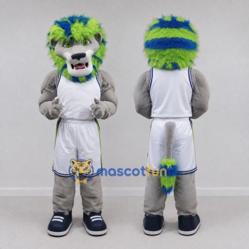 Custom Gray Blue Green and White Lion in Sportswear Mascot Costume Adult Full Body Suit for Sports Events
