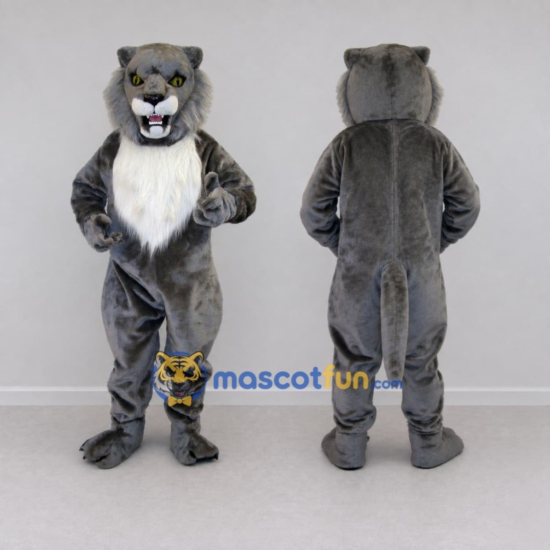 Custom Gray and White Big Cat Mascot Costume Adult Full Body Suit for Wildlife Events Custom Gray and White Big Cat Mascot Costume Adult Full Body Suit for Wildlife Events