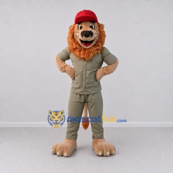Custom Tan Orange and Khaki Lion in Safari Outfit Mascot Costume Adult Full Body Suit for Zoo Events Custom Tan Orange and Khaki Lion in Safari Outfit Mascot Costume Adult Full Body Suit for Zoo Events