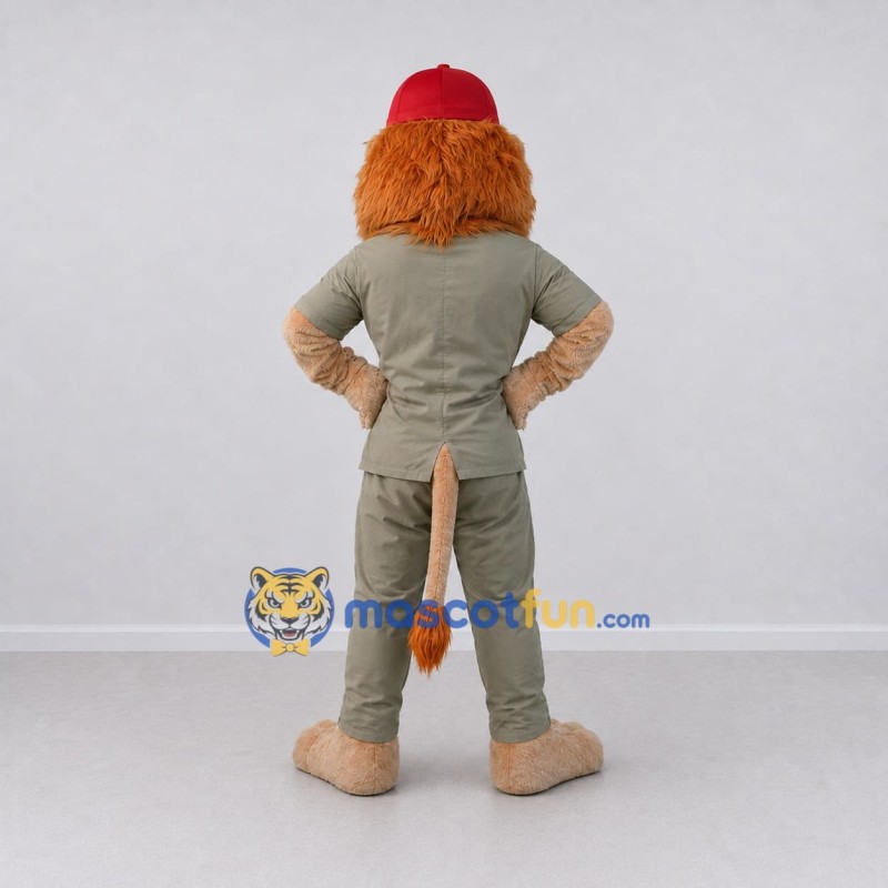 Custom Tan Orange and Khaki Lion in Safari Outfit Mascot Costume Adult Full Body Suit for Zoo Events Custom Tan Orange and Khaki Lion in Safari Outfit Mascot Costume Adult Full Body Suit for Zoo Events