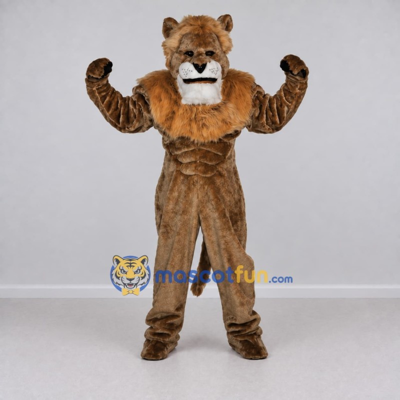 Custom Brown and Tan Muscular Lion Mascot Costume Adult Full Body Suit for Sports Events