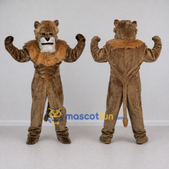 Custom Brown and Tan Muscular Lion Mascot Costume Adult Full Body Suit for Sports Events