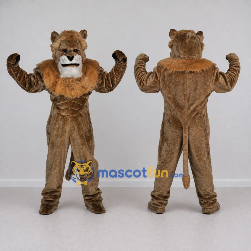 Custom Brown and Tan Muscular Lion Mascot Costume Adult Full Body Suit for Sports Events