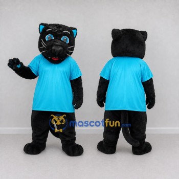 Custom Black and Turquoise Panther in T Shirt Mascot Costume Adult Full Body Suit for School Events