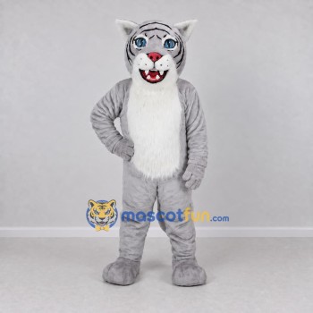 Custom Gray and White Wild Cat Mascot Costume Adult Full Body Suit for Wildlife Events Custom Gray and White Wild Cat Mascot Costume Adult Full Body Suit for Wildlife Events