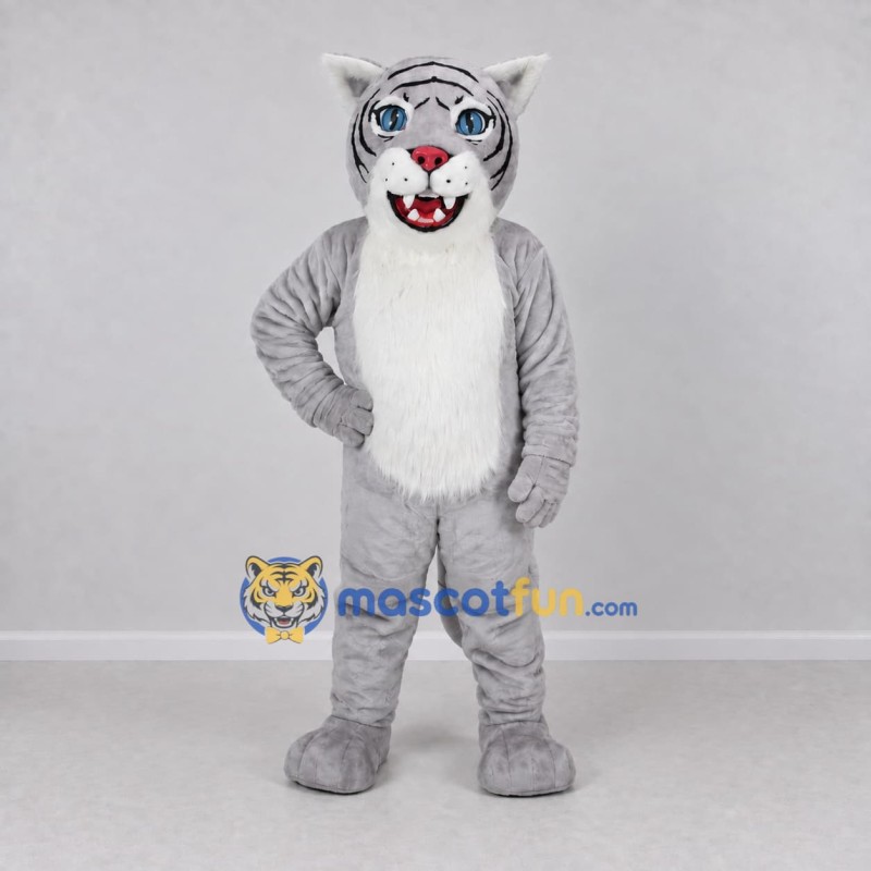 Custom Gray and White Wild Cat Mascot Costume Adult Full Body Suit for Wildlife Events Custom Gray and White Wild Cat Mascot Costume Adult Full Body Suit for Wildlife Events
