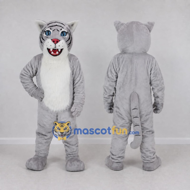 Custom Gray and White Wild Cat Mascot Costume Adult Full Body Suit for Wildlife Events Custom Gray and White Wild Cat Mascot Costume Adult Full Body Suit for Wildlife Events