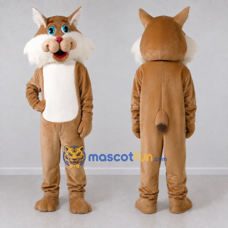 Custom Tan and White Lynx Mascot Costume Adult Full Body Suit for Wildlife Events Custom Tan and White Lynx Mascot Costume Adult Full Body Suit for Wildlife Events