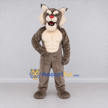 Custom Gray and White Muscular Lynx Mascot Costume Adult Full Body Suit for Sports Events