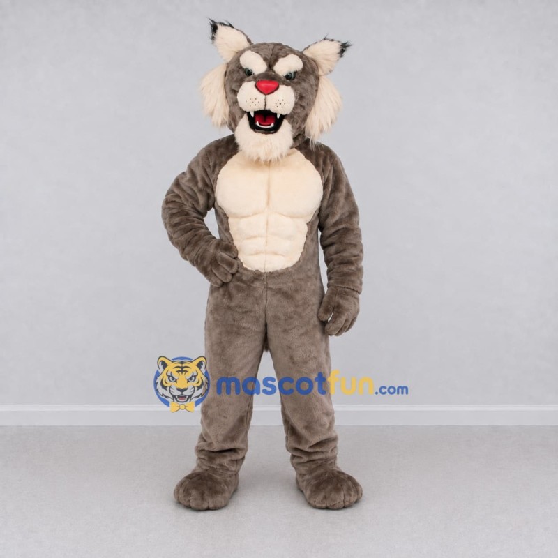 Custom Gray and White Muscular Lynx Mascot Costume Adult Full Body Suit for Sports Events Custom Gray and White Muscular Lynx Mascot Costume Adult Full Body Suit for Sports Events