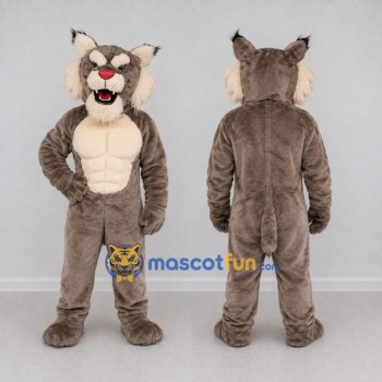 Custom Gray and White Muscular Lynx Mascot Costume Adult Full Body Suit for Sports Events
