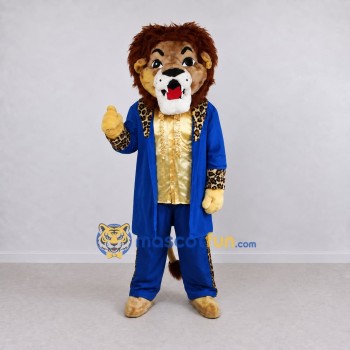 Custom Tan and Blue Lion in Coat Mascot Costume Adult Full Body Suit for Themed Parties Custom Tan and Blue Lion in Coat Mascot Costume Adult Full Body Suit for Themed Parties