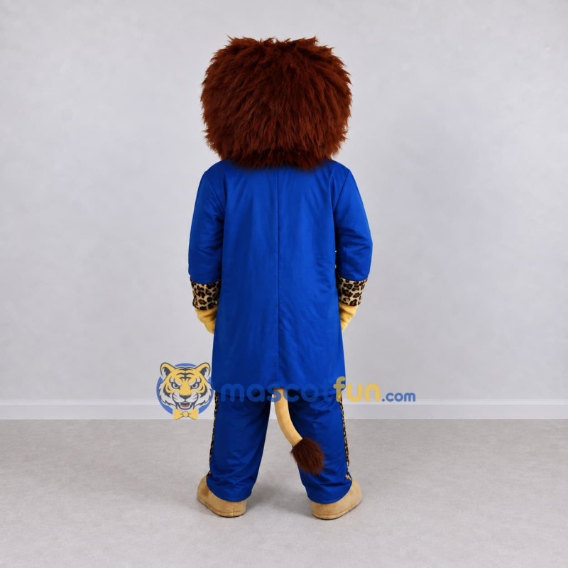 Custom Tan and Blue Lion in Coat Mascot Costume Adult Full Body Suit for Themed Parties