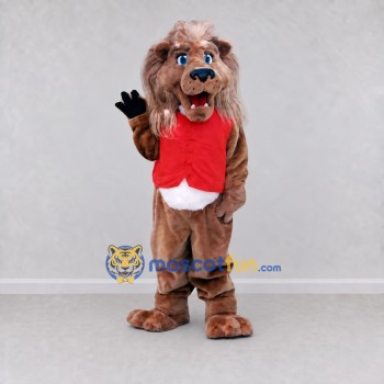 Custom Brown and Red Lion in Vest Mascot Costume Adult Full Body Suit for Themed Parties Custom Brown and Red Lion in Vest Mascot Costume Adult Full Body Suit for Themed Parties