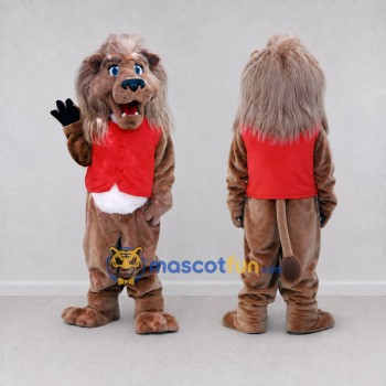 Custom Brown and Red Lion in Vest Mascot Costume Adult Full Body Suit for Themed Parties