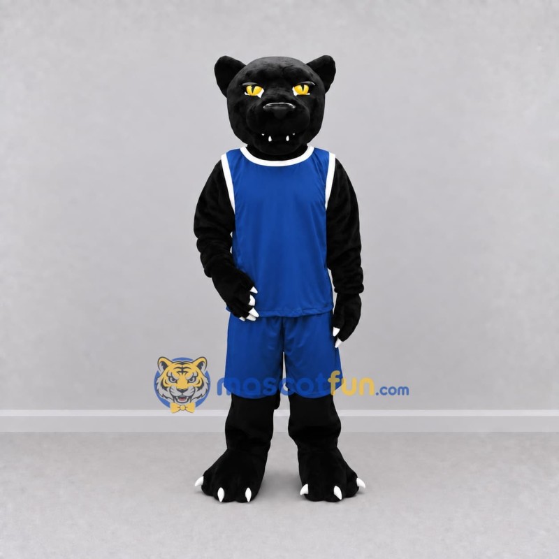 Custom Black and Blue Panther in Sportswear Mascot Costume Adult Full Body Suit for Sports Events Custom Black and Blue Panther in Sportswear Mascot Costume Adult Full Body Suit for Sports Events