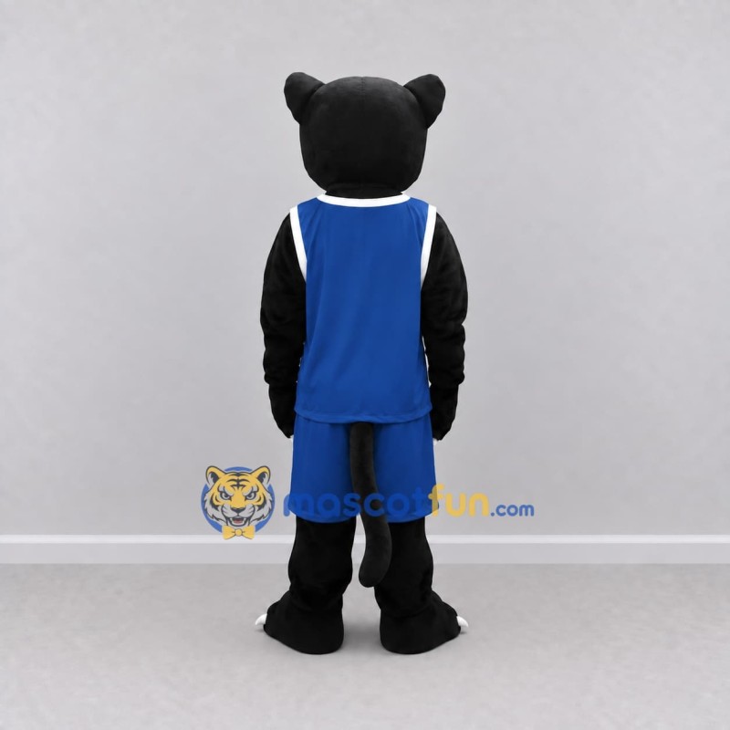 Custom Black and Blue Panther in Sportswear Mascot Costume Adult Full Body Suit for Sports Events Custom Black and Blue Panther in Sportswear Mascot Costume Adult Full Body Suit for Sports Events