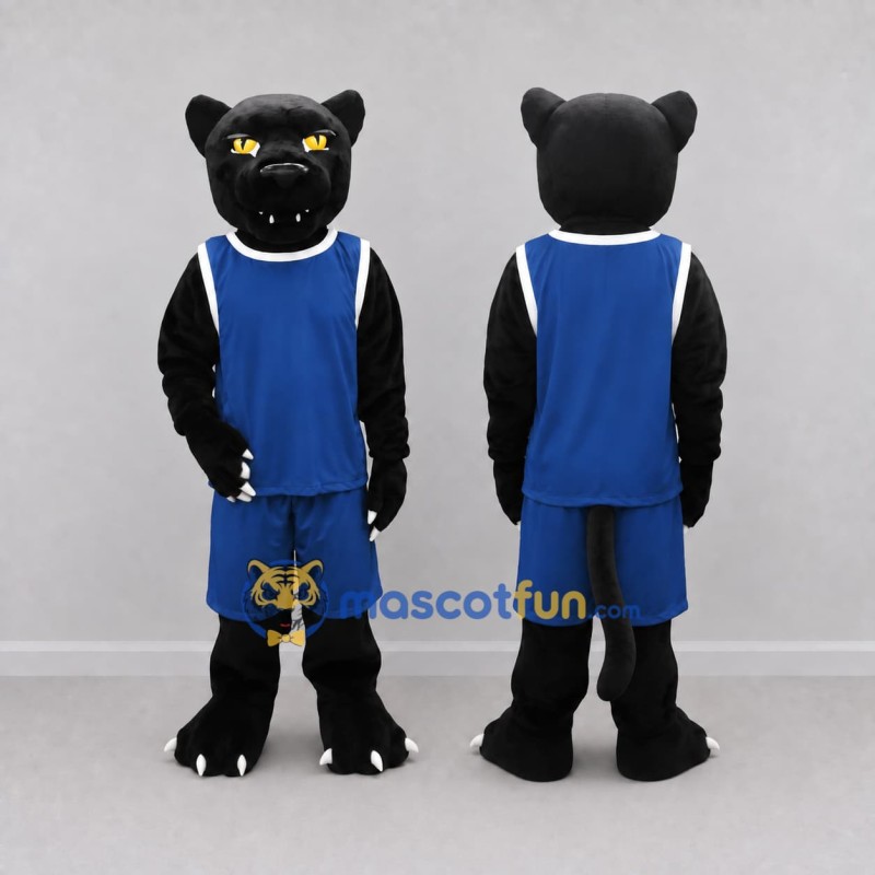 Custom Black and Blue Panther in Sportswear Mascot Costume Adult Full Body Suit for Sports Events Custom Black and Blue Panther in Sportswear Mascot Costume Adult Full Body Suit for Sports Events