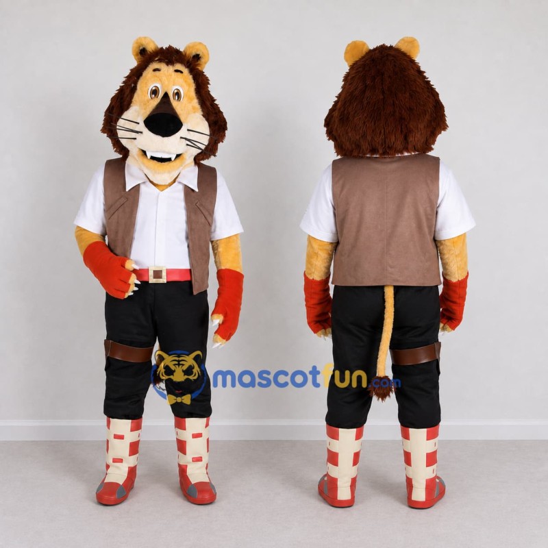 Custom Tan and Brown Lion in Vest Mascot Costume Adult Full Body Suit for Themed Parties