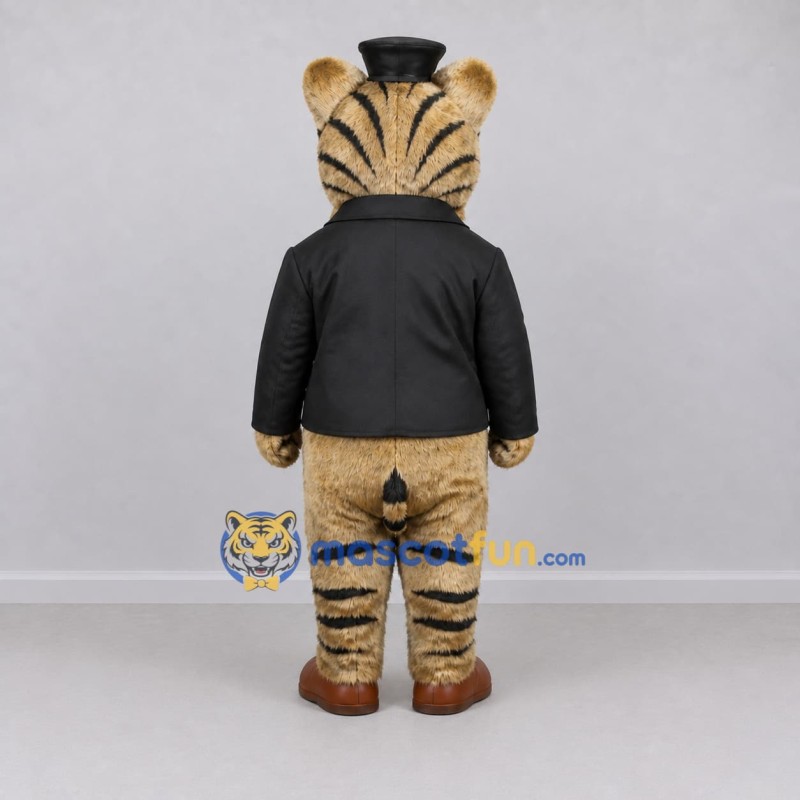 Custom Tan and Black Tabby Cat in Top Hat Mascot Costume Adult Full Body Suit for Themed Parties Custom Tan and Black Tabby Cat in Top Hat Mascot Costume Adult Full Body Suit for Themed Parties