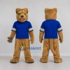 Custom Tan and Blue Big Cat in T Shirt Mascot Costume Adult Full Body Suit for School Events Custom Tan and Blue Big Cat in T Shirt Mascot Costume Adult Full Body Suit for School Events