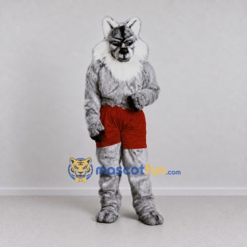 Custom Gray and Red Wild Cat in Shorts Mascot Costume Adult Full Body Suit for Sports Events