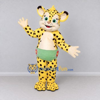 Custom Yellow and Black Spotted Cat in Shorts Mascot Costume Adult Full Body Suit for School Events Custom Yellow and Black Spotted Cat in Shorts Mascot Costume Adult Full Body Suit for School Events