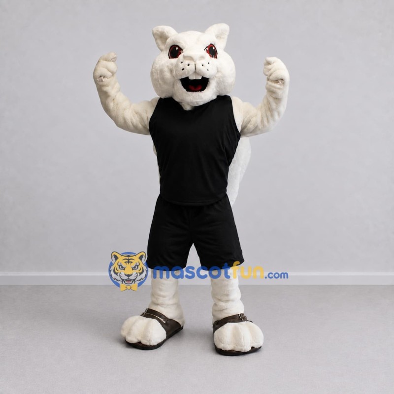 Custom White and Black Cat in Sportswear Mascot Costume Adult Full Body Suit for Sports Events Custom White and Black Cat in Sportswear Mascot Costume Adult Full Body Suit for Sports Events